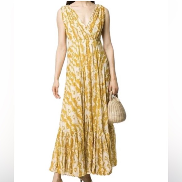 Mes Demoiselles Samarcande Cotton Tribal Pleated Sleeveless V-Neck Maxi Dress - Picture 2 of 5